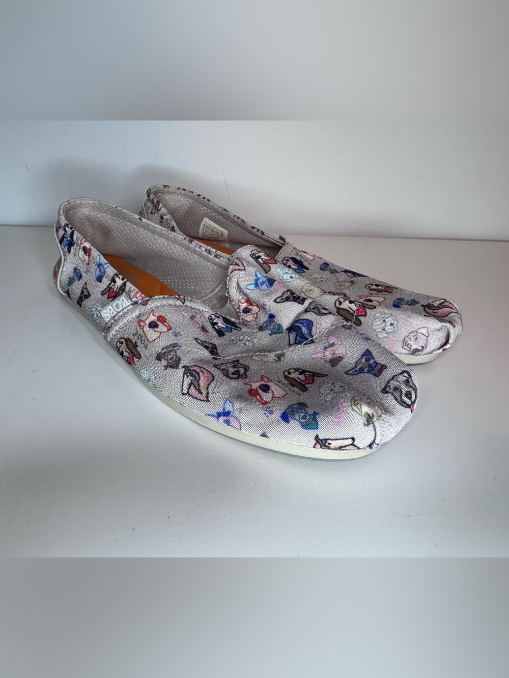 BOBS from Skechers Silver Slip-On Flats with Multicolor Dog Print